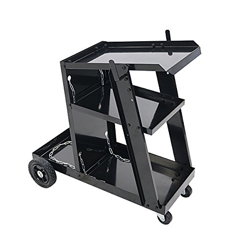 ウェルダーカート 黒 ボンベカート ウェルディングカート 溶接機移動台 溶接機台 耐荷重約50kg 固定用チェーン付き ステー キャスター タイヤ 3段トレー ワゴンカート 溶接機 台車 カート 移動台 運搬用 ワゴン DIY 収納 工具 小物 溶接 ブラ