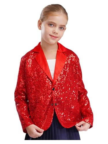 Kids Girls Sequin Blazer Jacket Sparkly Long Sleeve Button Down Lapel Suit Coat with Pockets3