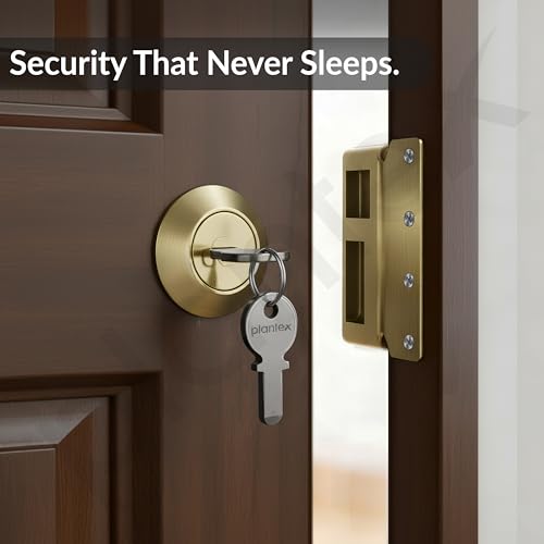Image of Plantex Heavy Duty Night Latch Door Lock with Key & Knob for Main Door /Inside Opening for Home,Hotel,Office - Pack of 1 (Brass Antique)