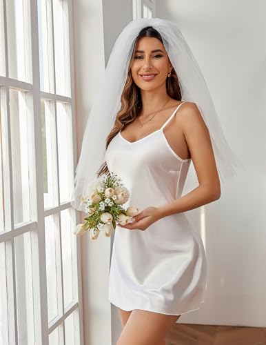Image of Avidlove Satin Nightgowns for Women Silk Slip Dress Sexy Sleepwear | Adjustable spaghetti straps,elegant V neck,flattering mini lingerie dress,comfortable all day wear