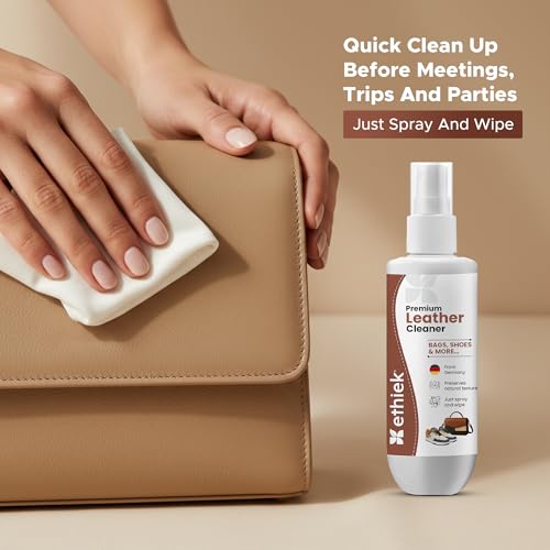 Image of ETHIEK Leather Cleaner for Bags, Shoes & Jackets | Gentle Daily Cleaner | Removes Dirt, Refreshes Texture & Revives Natural Shine, 100 ml