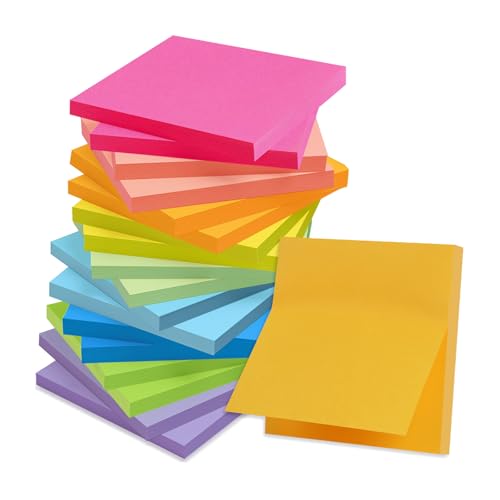 990 Stück Haftnotizen, 9 leuchtende Farben, Klebezettel in 76 mm x 76 mm, leicht beschreibbar, wiederaufklebbar, Sticky Notes für Schule, Zuhause und Büro, 55 Blatt pro Block, insgesamt 18 Blöcke