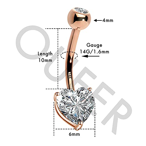 Oufer 14K Heart Solitaire Cubic Zirconia Belly Button Rings Navel Rings Body Piercing Jewelry #TOP2