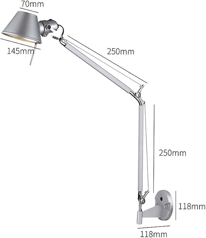 Mjsdjof Bedside Wall Lamp Adjustable Swing Arm Double Long Arm Single Head Metal Wall Light Telescopic Study Reading Wall Sconces E27 Base Wall Lighting [Energy Class A++] photo 3