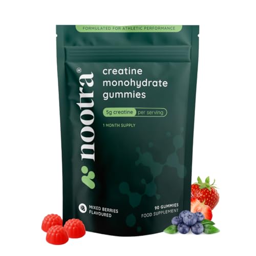 Nootra Creatine Gummies 5000mg, 90 Gummies (1 Month-Supply, Mixed Berry Flavour) 100% Vegan, Low Sugar, Gluten Free, Muscle Building Supplement, Creatine Monohydrate Gummy