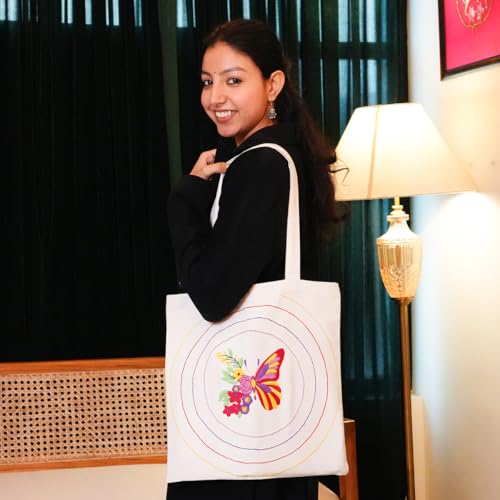 Image of picknMAKE DIY Aesthetic & Stylish Embroidery Tote Bags for Women Office use with Zip - Stylish Cotton Canvas Tote Handbags for College, Office, and Everyday Use