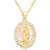 Levlanc 18K Gold Plated Virgin Mary Necklace Religious Gifts for Christian Women - Christian Jewelry for Women - Mother Mary Necklace - White Pink Pendant Catholic Jewelry - Elegant Gift Box Included