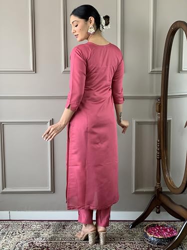 Image of Naixa Women's Viscose Silk Embroidered Straight Kurta with Pant and Dupatta Sets (S-Payal)