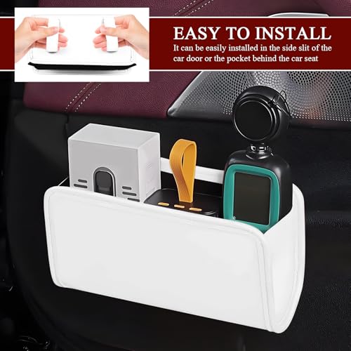 Image of Hovom Car Trash Can, Leather Waterproof Automotive Garbage Can with Trash Bag, Hanging Mini Vehicle Trash Bin, Small Auto Door Organizer Storage Pouch, Universal Car Accessories (White)