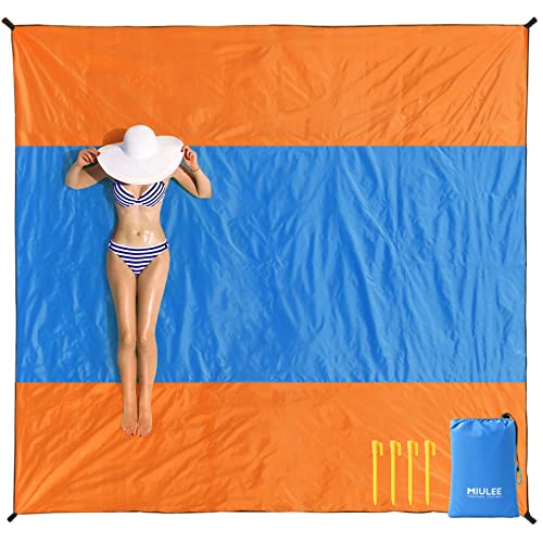 MIULEE Stranddecke Sandfrei Strandmatte wasserdichte 280x290 cm Extra Groß XXL Picknickdecke 4 Befestigung Ecken Outdoor Decke Campingdecke Reisedecke für Strand Wanderung und Ausflug Orange