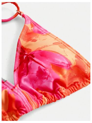 Floerns Girl's 3 Piece Swimsuit Floral Halter Bikini Set with Cover Up Skirt Set4