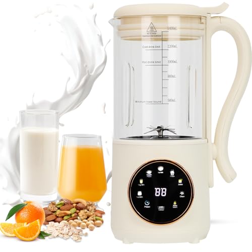 9 in 1 Automatic Soy Milk Maker, 47oz (1400ml) Nut Milk Maker, with Self-Cleaning, 16 Blades Makes Almond Milk, Oat Milk, Plant Milk, Juice with 24H Delay Timer, Boiling Water And Keep Warm Functi