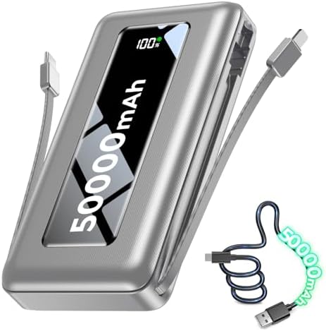 50000mAh Portable Charger Power Bank with Built-in Cables & Flash...