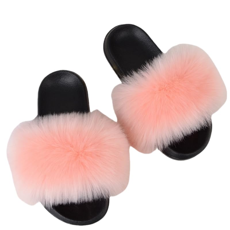 Women's Large Size Synthetic Fur Slippers - Non-Slip Flat Casual Beach Shoes for Outdoor Wear