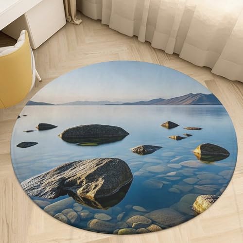 Tapis rond coucher du soleil 80cm en velours doux et absorbant - 7