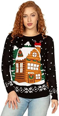 Tipsy Elves Kadınlar için Etkileşimli Oyunlar ve Tatil Partileri için Sürprizler ile Çirkin Noel Kazakları, Işık Gösterisi (Siyah) (Işıklı), L - Görsel 4