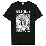Amplified Kurt Cobain   Etched Out Kurt | T shirt à manches courtes au look rétro | Couleur : gris foncé, unisexe, Charbon de bois., L
