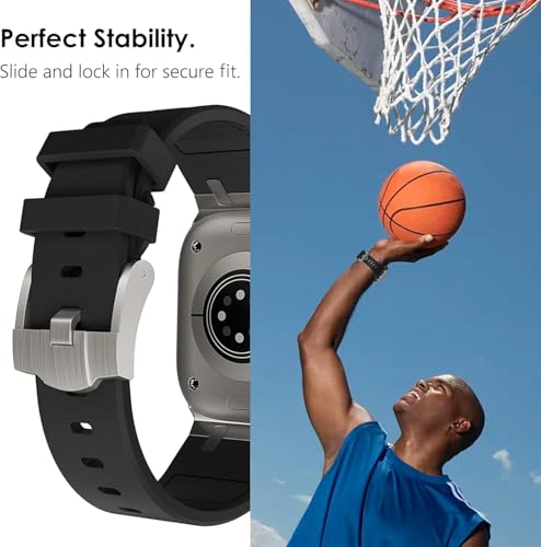 Image of Compatible Apple Ultra Watch Band 49mm 45mm 44mm 42mm Liquid Silicone Design Strap with Stainless Steel Adapter for iWatch SE Series 9 8 7 6 5 4 3 2 and Ultra for Men and Women