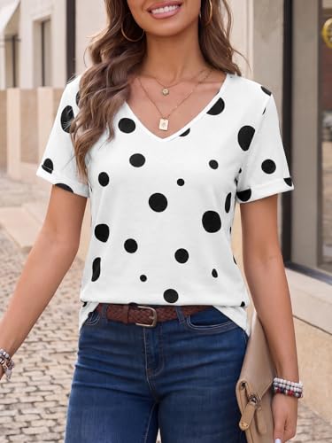 Image of Danedvi Women Deep V-Neck Short Sleeve Tops Solid Casual Loose T Shirt