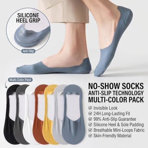 Image of Invisible No Show Socks Pack of 3 for Men | Anti-Slip Silicone Grip Loafer Socks | Breathable Cotton Low Cut Liner Socks for Sneakers & Formal Shoes