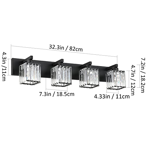 Image of Aipsun Black Light Fixtures Bathroom Vanity Light Crystal Modern Vanity Light for Bathroom 4 Light (Exclude Bulb)
