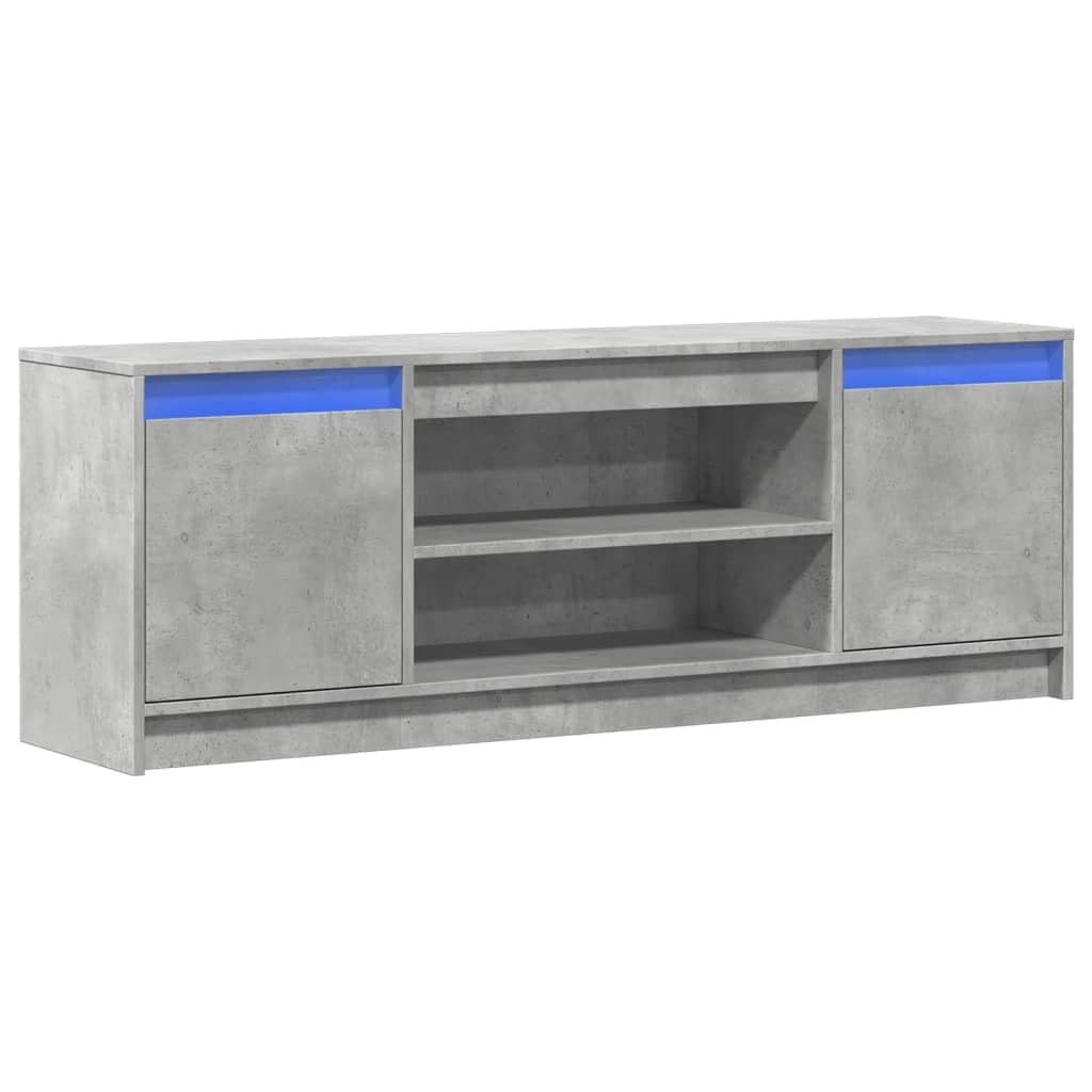 TV-Schrank mit LED-Beleuchtung, Betongrau, 139,5x34x50 cm, Holzwerkstoff, für Wohnzimmer, Entertainment Center, Media Console