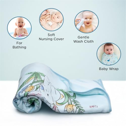 Image of Mee Mee Hooded Baby Bath Towel for New Born | Wash Cloth, Quick Absorbent, Can be Used for Baby Swaddling, Extra Soft Cotton Towels for Kids /Toddlers /Infants /Babies, Pack of 1, (Blue Flowers) 80X80 CM