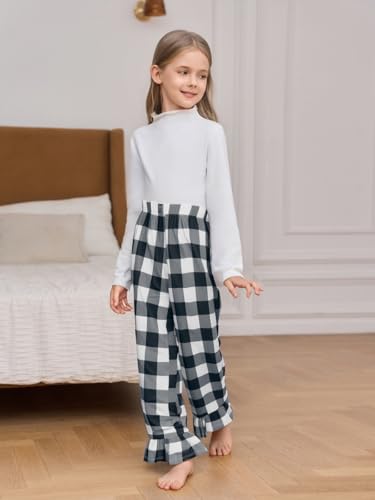 Yousify Girl's Pajama Pants for Girls Long Sleep Plaid Pants Ruffle Soft Lounge Pj Bottoms with Pockets 5-14 Years3