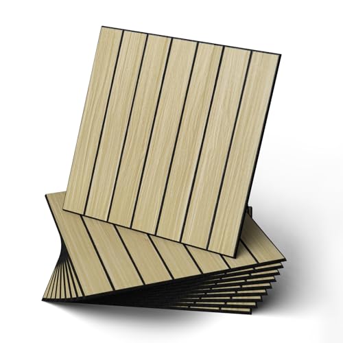 WADILE Peel and Stick Wood Slat Wall Panels 12"x12" (30×30cm) Decorative PVC Wall Panels Soundproof Self-Adhesive Panels for Living Room Bedroom Accent Wall – 10 Pack Light Brown