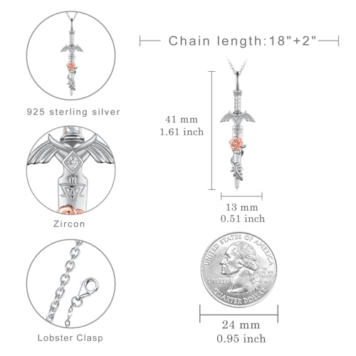 Master Sword Necklace Sterling Silver Link Necklace for Cosplay Warriors Jewelry Gifts for Unisex4