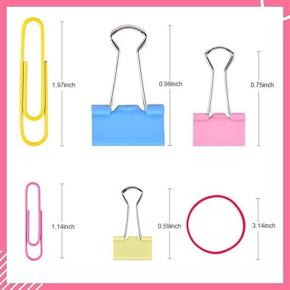 Paper Clips, Sopito 300pcs Paperclips Binder Clips Assorted Sizes (S/M/L) and Rubber Bands, Colored Office Supplies Set College School Supplies Multicolored image 3 of 6 B08L53LRFN