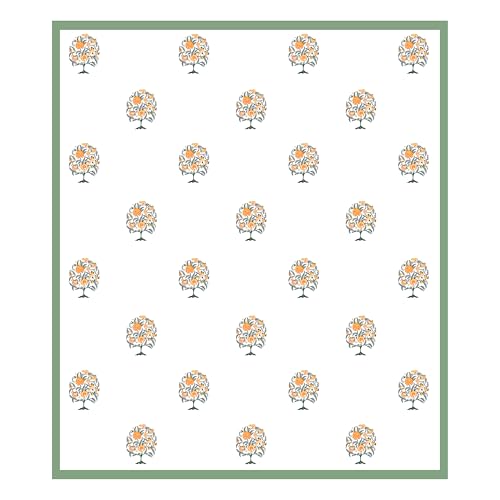 Image of BLOCKS OF INDIA Hand Block Printed 200 TC Cotton King Size Bedsheet (Green Tree of Life)