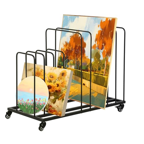 petour Étagère de rangement pour art en métal, support de séchage mobile avec frein à roulettes, étagère de présentation pour impressions, tableaux, peintures et...