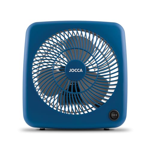Jocca - Ventilador Pórtatil de Suelo o Mesa| 5 Aspas| 3 Velocidades| Apagado Automático| Temporizador| Box Fan| Antivuelco| 30cm Diámetro| Hogar u Oficina| (30W Azul)