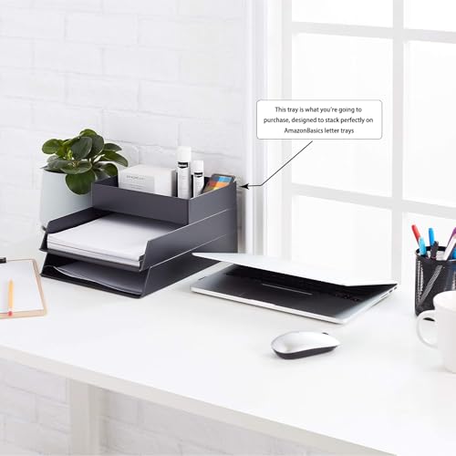 Image of Amazon Basics Rectangular Plastic Desk Organizer with Storage Trays, Accessory Tray for Office Supplies and Pen Holder, 9.4 x 6.7 x 2 inch, Black