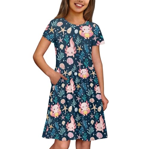 Image of Short Sleeve Dress for Girls with Pockets Cute Toddler Girl Clothes Summer 2-12