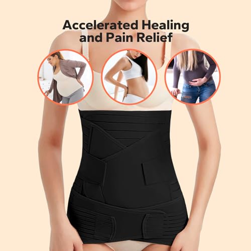 3 in 1 Postpartum Belly Band (Black), Post Partum Waist Binder, Posture Correction Abdominal Binder, Belly Band Postpartum Belly Wrap, Postpartum Belly Wrap (For waistline 25"-35", S/M)4