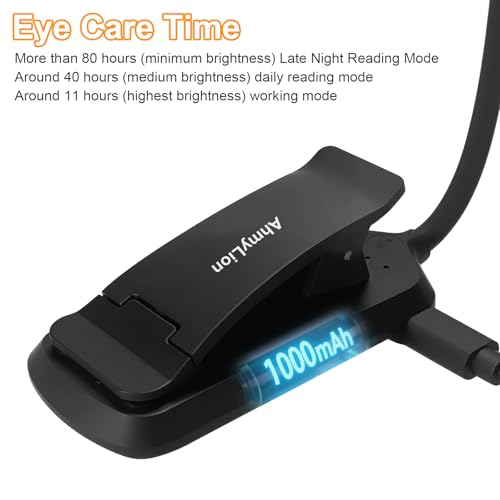 Image of [DC LED Eye-Care Reading Light] - USB-C Rechargeable Clip-On Book Light with 80H Battery, Flicker-Free & Blue-Light Balanced, 15 Dimmable Modes, Flexible Neck for Bed, Study & Repair