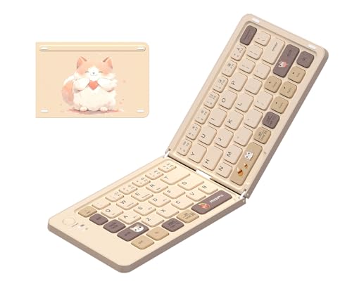 Image of jar-owl Foldable Compact Keyboard, XK04 Portable Bluetooth Keyboard, Pocket-Sized Bubble Wireless Travel Keyboards for iPad,Smartphone, Tablet and Laptop - Milk Tea Color