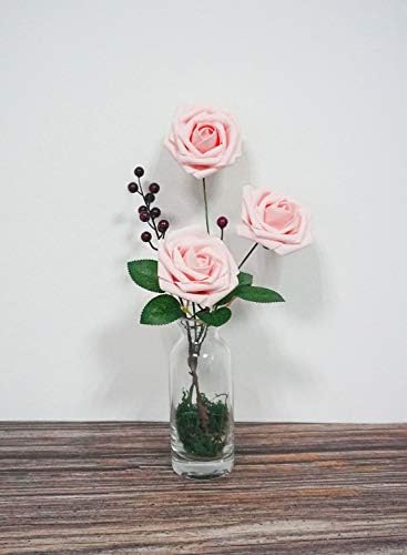JaosWish 50PCS Artificial Roses Real Touch Fake Foam Roses Artificial Flowers for DIY Bouquet Wedding Party Home Decoration (Pink Champagne)