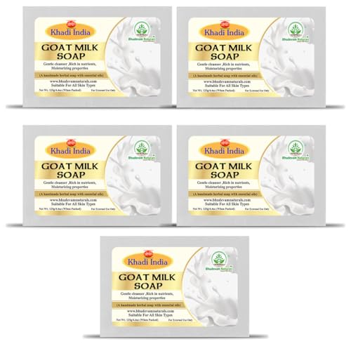 Image of Khadi Luxurious Handmade Pure and Natural Goat Milk Soap for Bathing and Skin Whitening By Bhudevam Naturals | Handmade Bathing Bar with Antioxidants for Healthy Skin | Suitable for All Skin Types (Pack of 5)