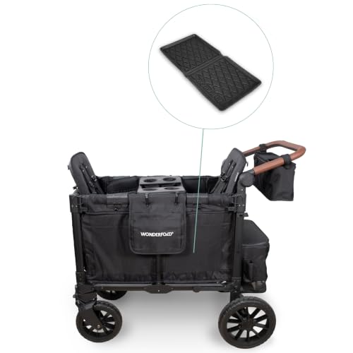 Image of WonderFold W2 Luxe Pro Bundle - 2-Seater Stroller Wagon with All-Weather Floor Mat, Flex Snack Tray & Parent Console, Safety-Certified with 5-Point Harnesses - Black