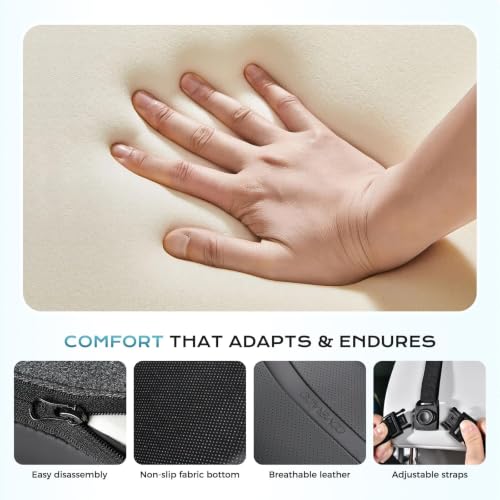 Image of Coverado Lumbar Support and Headrest Pillow for Car, Integrated Design Ergonomic Memory Foam Head Neck Support Pillow for Driving Seat, Soft Leather Breathable Back Support, Back Pain Relief, Black