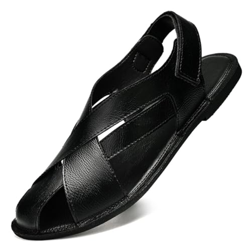 HESBITEUL Mens Casual Closed Toe Leather Sandals Outdoor Fisherman Adjustable Summer Shoes