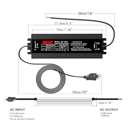 Image of LED Driver 150W, Waterproof IP67 Power Supply AC110-265V to 24V DC 6.25A Low Voltage Transformer Ultra Thin Adapter,with UL 3-Prong Plug for Outdoor LED Lights, Computer Project,Water Pump etc