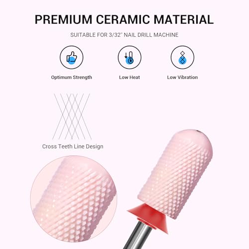 Image of MelodySusie Ceramic Nail Drill Bit, 3 /32'' Smooth Round Top Large Barrel Bits, Suitable for Manicure Pedicure Cuticle Gel Polishing, Beginners Bits, Pink, Series Bit-S, Fine
