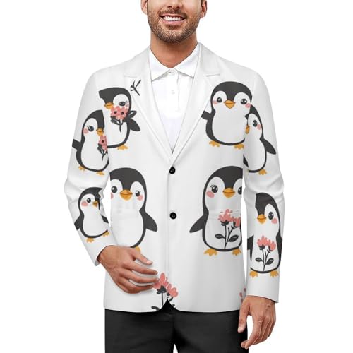 Penguins and Wild Flowers Classic Suits Blazer for Men Business Tuxedo Jacket Sport Coat Two Buttons