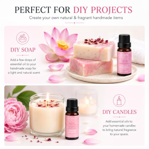 Image of BURIBURI Lotus Peony Essential Oil Set, Floral Aroma for Diffusers 2 Pack