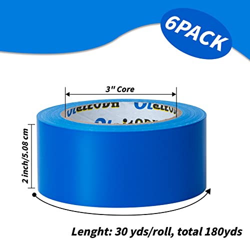 Image of Oleitodh 6 Pack Blue Duct Tape Heavy Duty,8.3 Mil Thickness,2 Inches x 30 Yards,Strong Industrial Strength,Flexible,No Residue,Waterproof and Tear by Hand,Multi-Use for Indoor & Outdoor Repairs