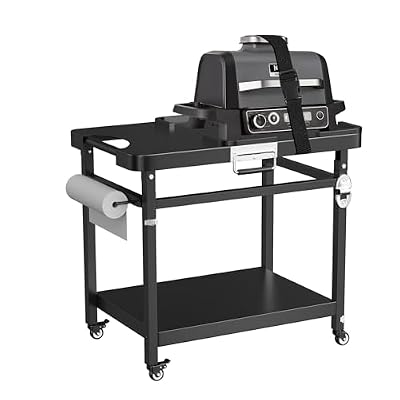 LS'BABQ Grill Stand for Ninja Woodfire Outdoor Smoker Pizza Oven Accessories, Foldable Cart Table With Wheels for Ninja XSKUNSTAND OG700 OG800 OG900 OO101 Series, Black